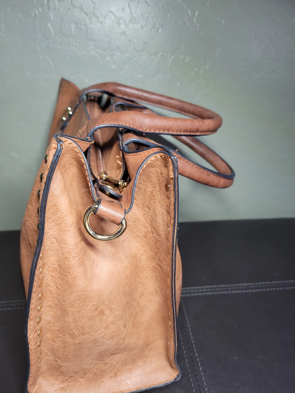 DaseinTan Studded Vegan Leather Satchel Bag - Elegant Everyday Carry